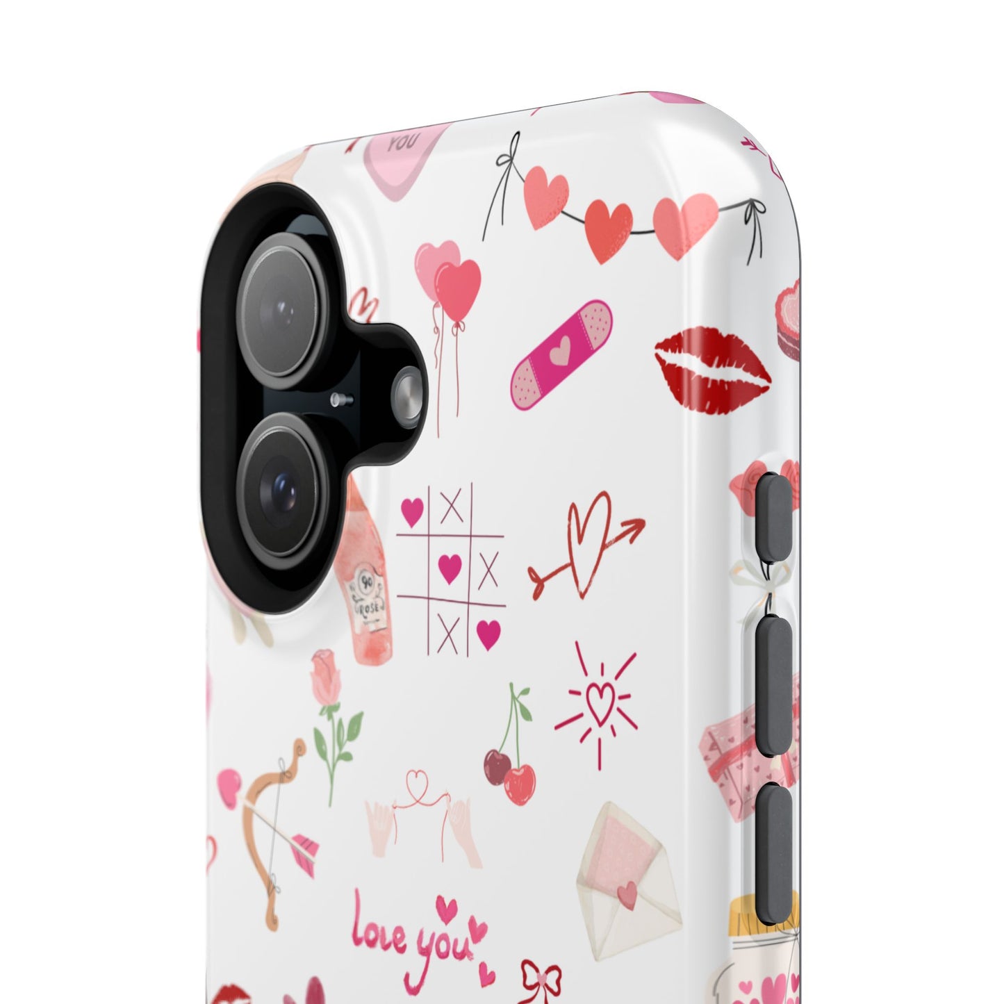 Valentine Doodle Impact-Resistant Phone Case — 'Love You' Pattern