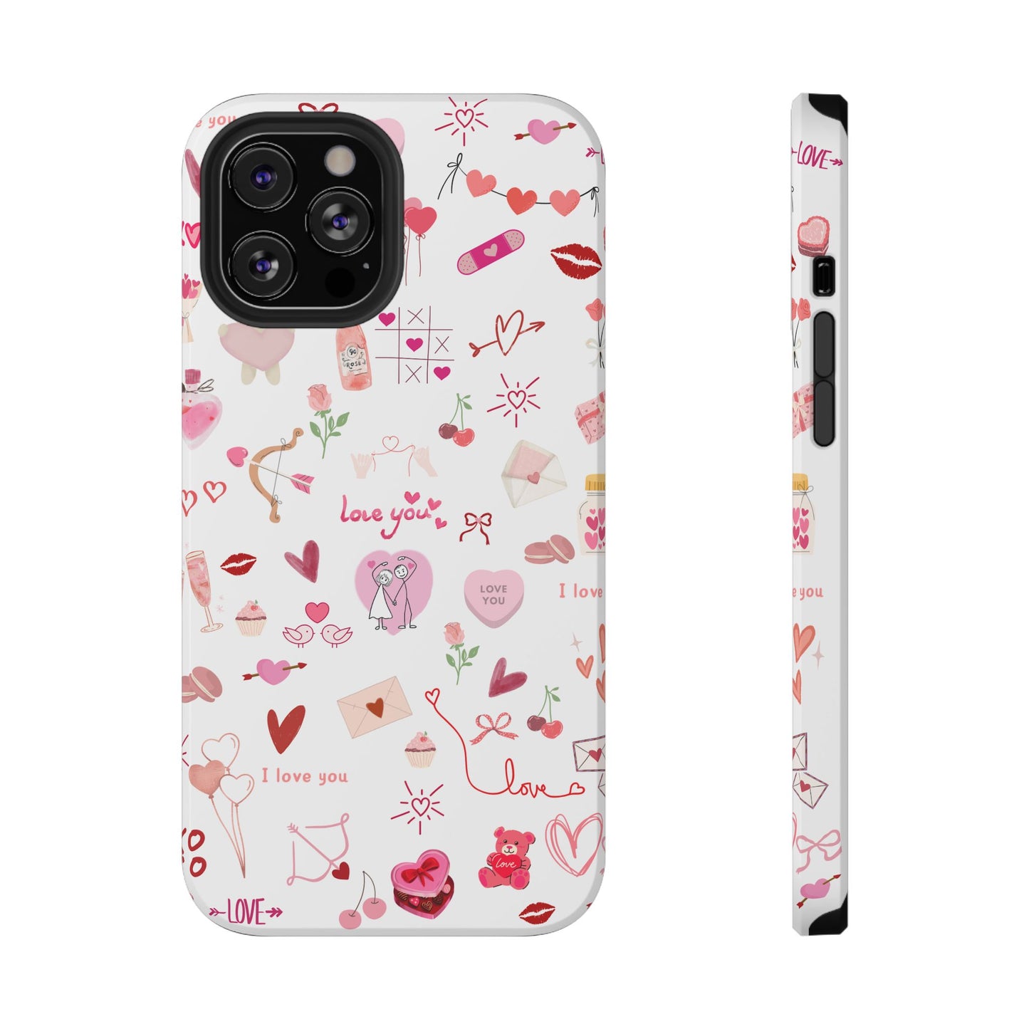 Valentine Doodle Impact-Resistant Phone Case — 'Love You' Pattern