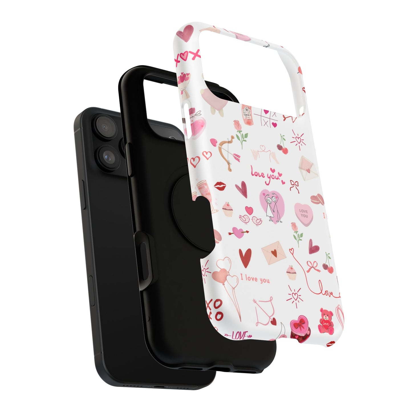 Valentine Doodle Impact-Resistant Phone Case — 'Love You' Pattern