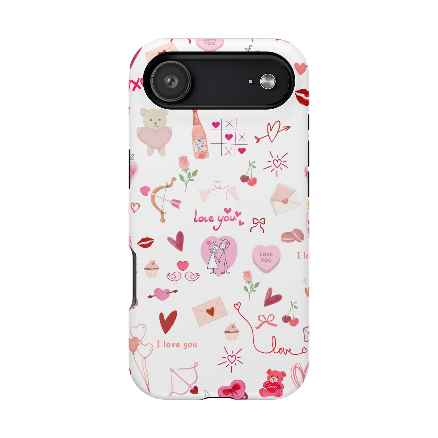 Valentine Doodle Impact-Resistant Phone Case — 'Love You' Pattern