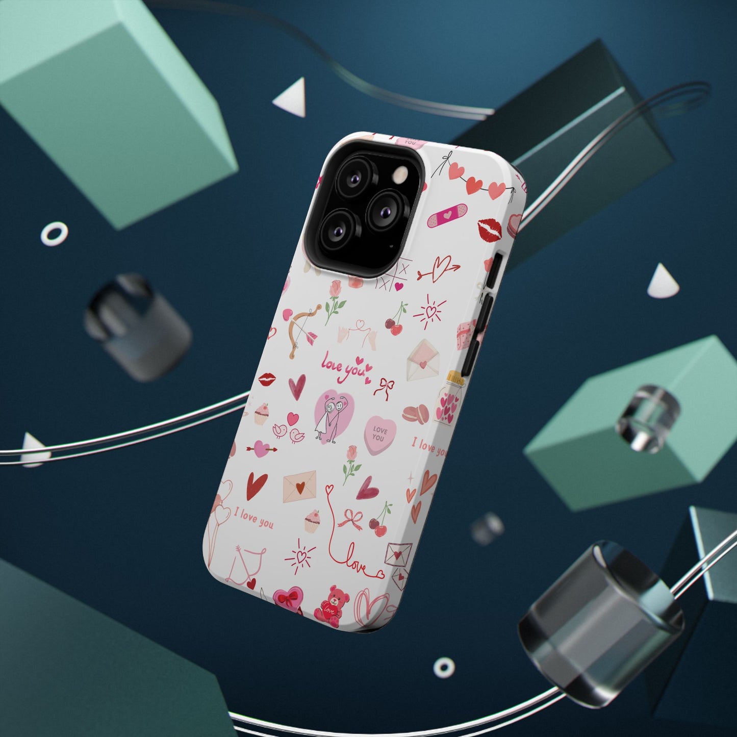 Valentine Doodle Impact-Resistant Phone Case — 'Love You' Pattern