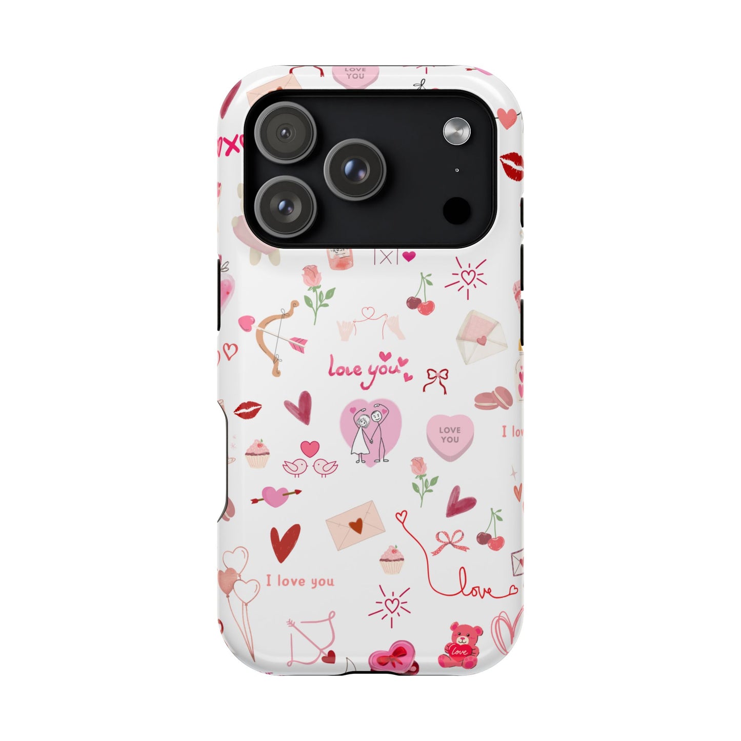 Valentine Doodle Impact-Resistant Phone Case — 'Love You' Pattern