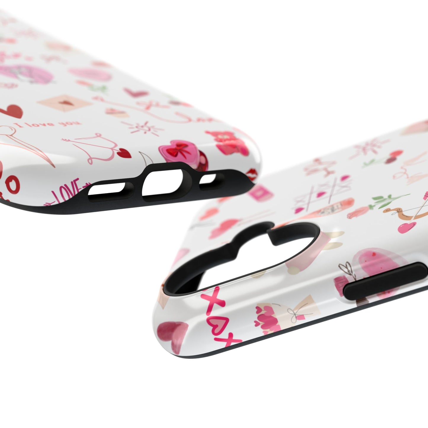Valentine Doodle Impact-Resistant Phone Case — 'Love You' Pattern