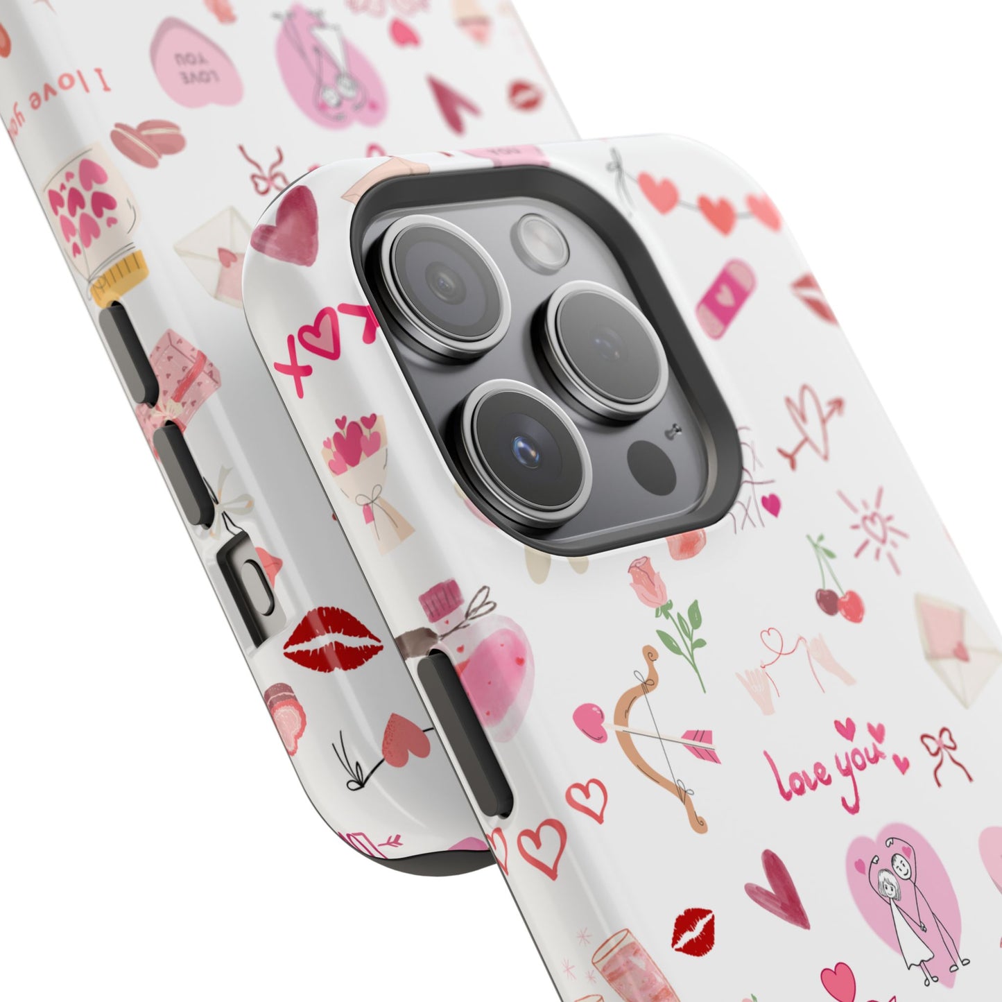 Valentine Doodle Impact-Resistant Phone Case — 'Love You' Pattern