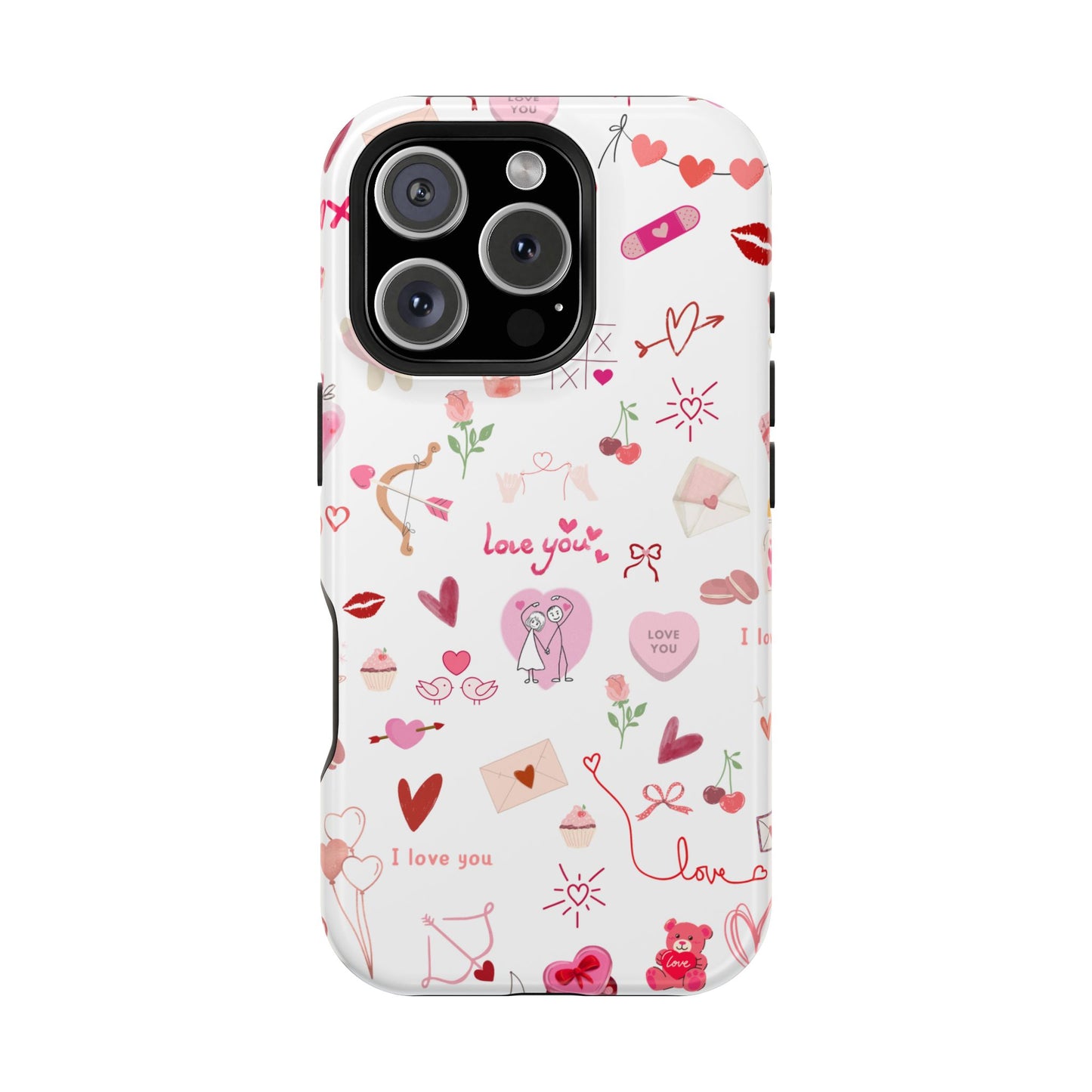 Valentine Doodle Impact-Resistant Phone Case — 'Love You' Pattern