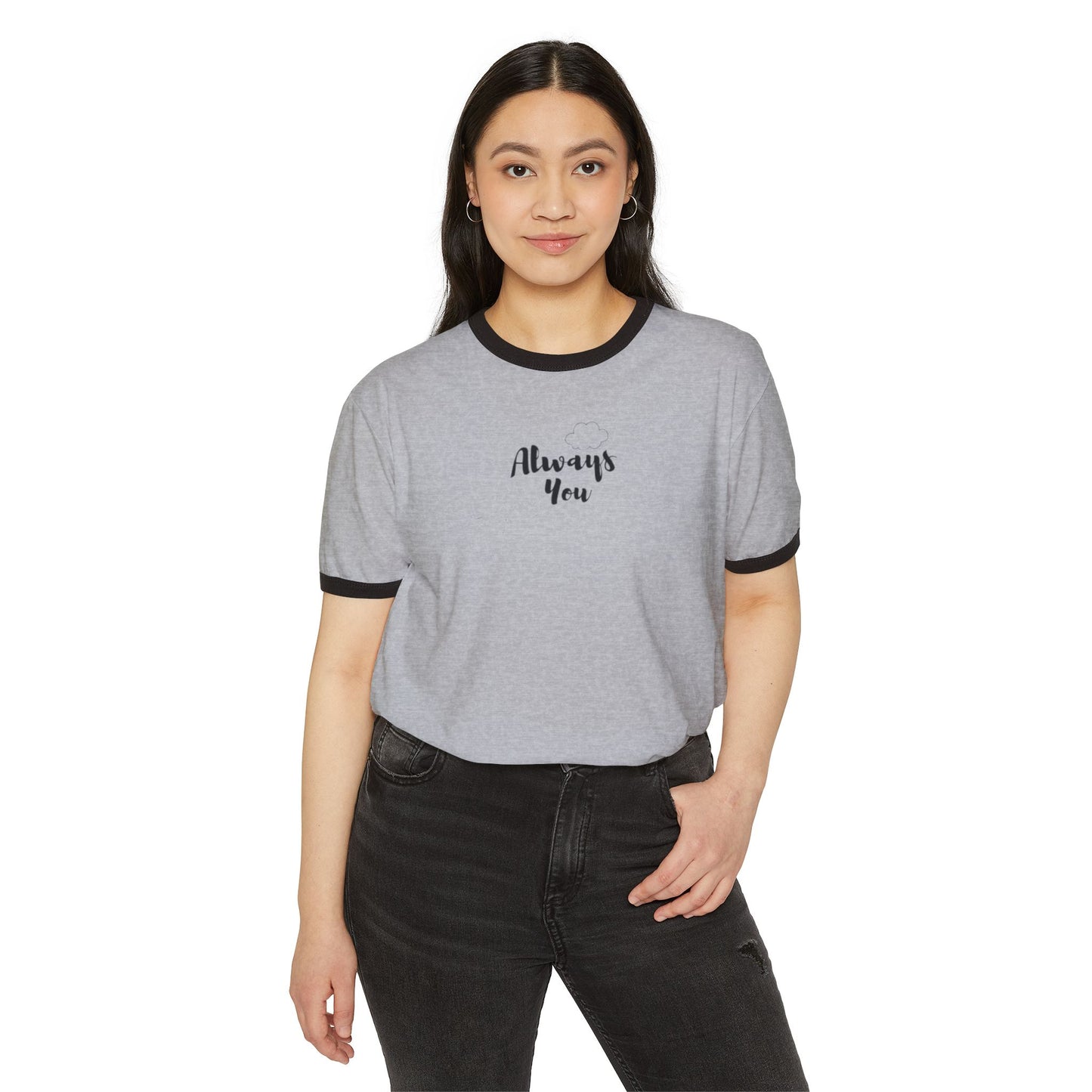 Always You Ringer T-Shirt — Retro Cream Tee with Navy Trim
