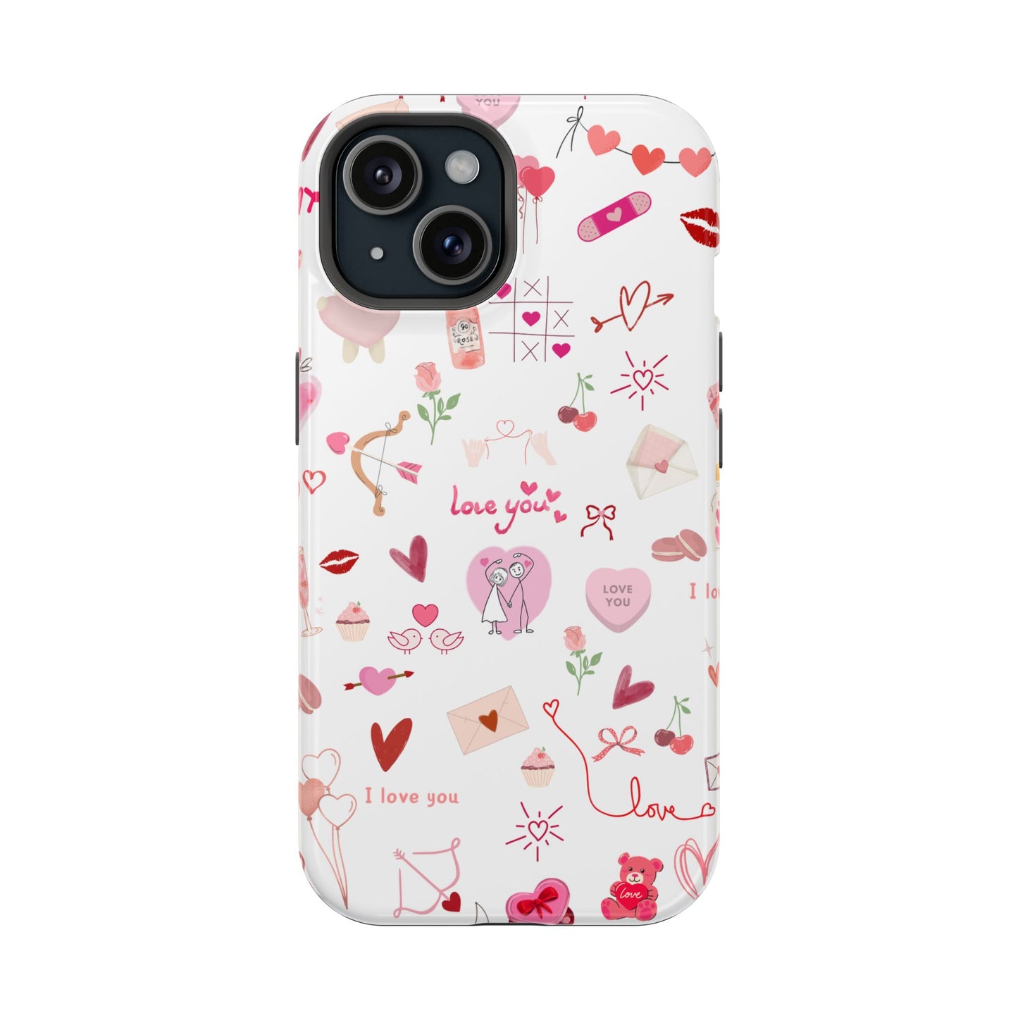 Valentine Doodle Impact-Resistant Phone Case — 'Love You' Pattern
