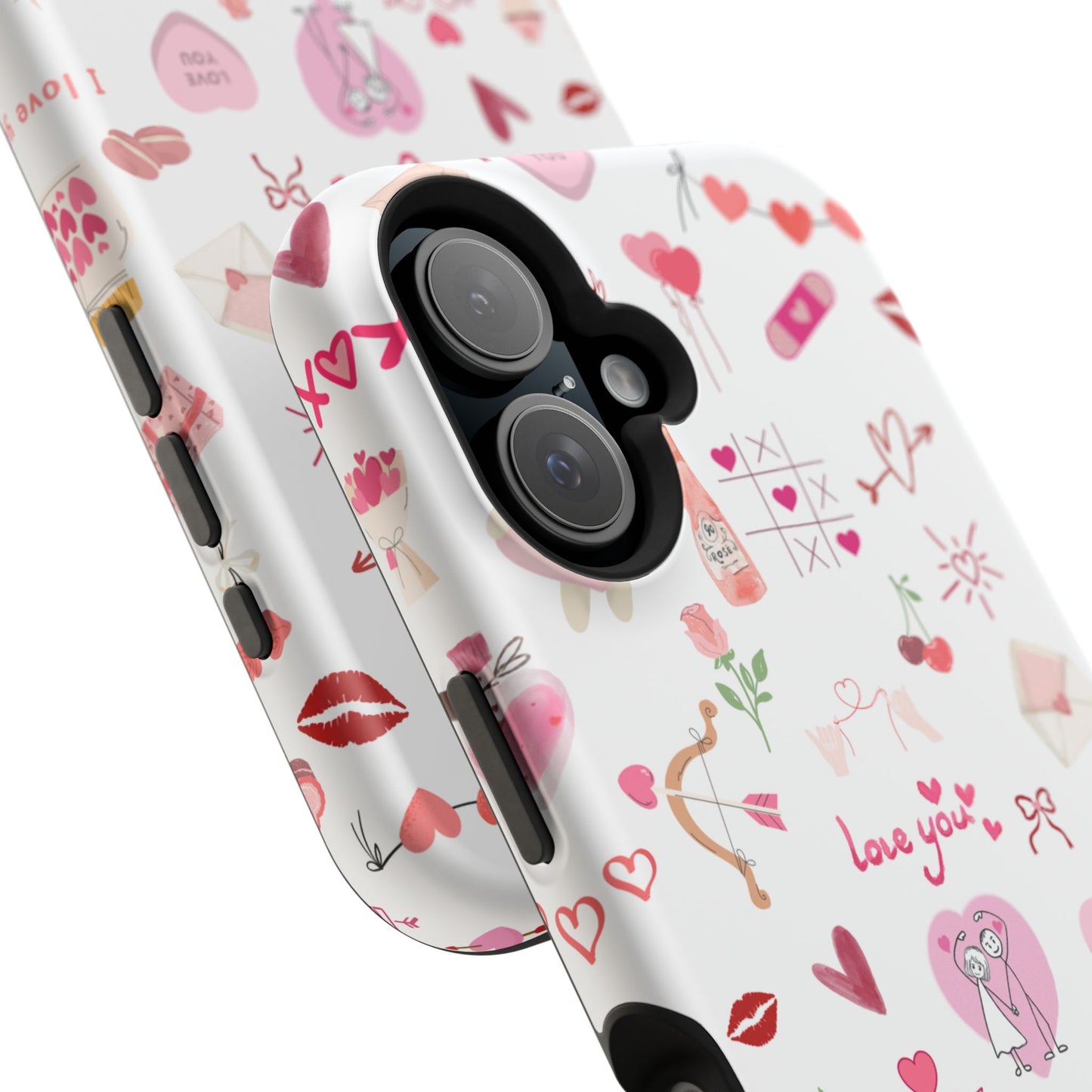 Valentine Doodle Impact-Resistant Phone Case — 'Love You' Pattern