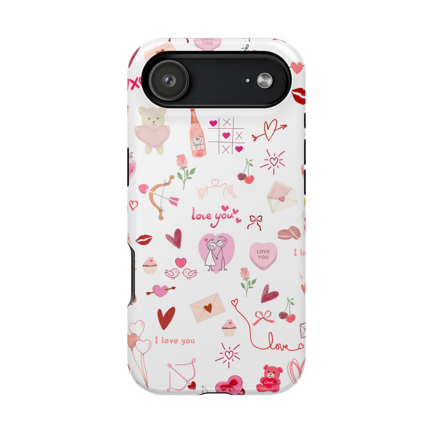 Valentine Doodle Impact-Resistant Phone Case — 'Love You' Pattern